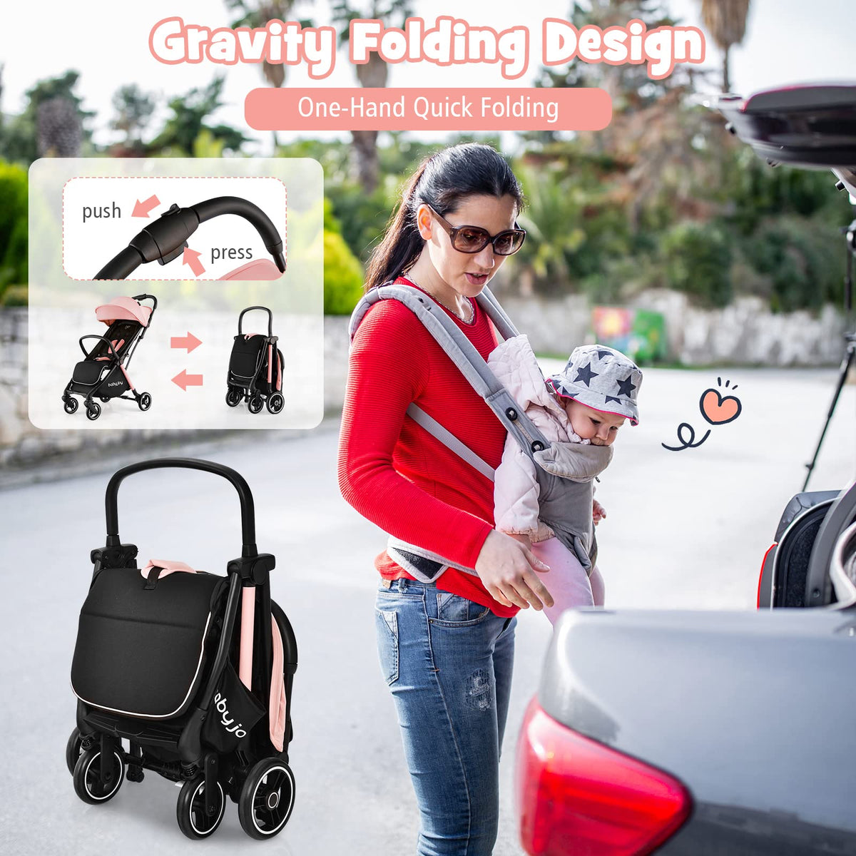 Lightweight Compact Baby Stroller with Canopy and Storage Basket F755125