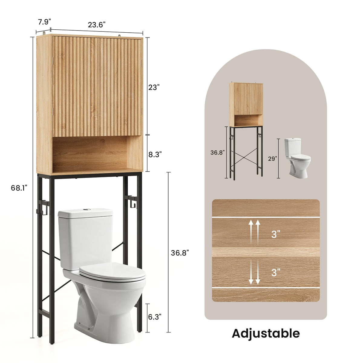 Freestanding Tall Wood Over The Toilet Storage Cabinet H94517