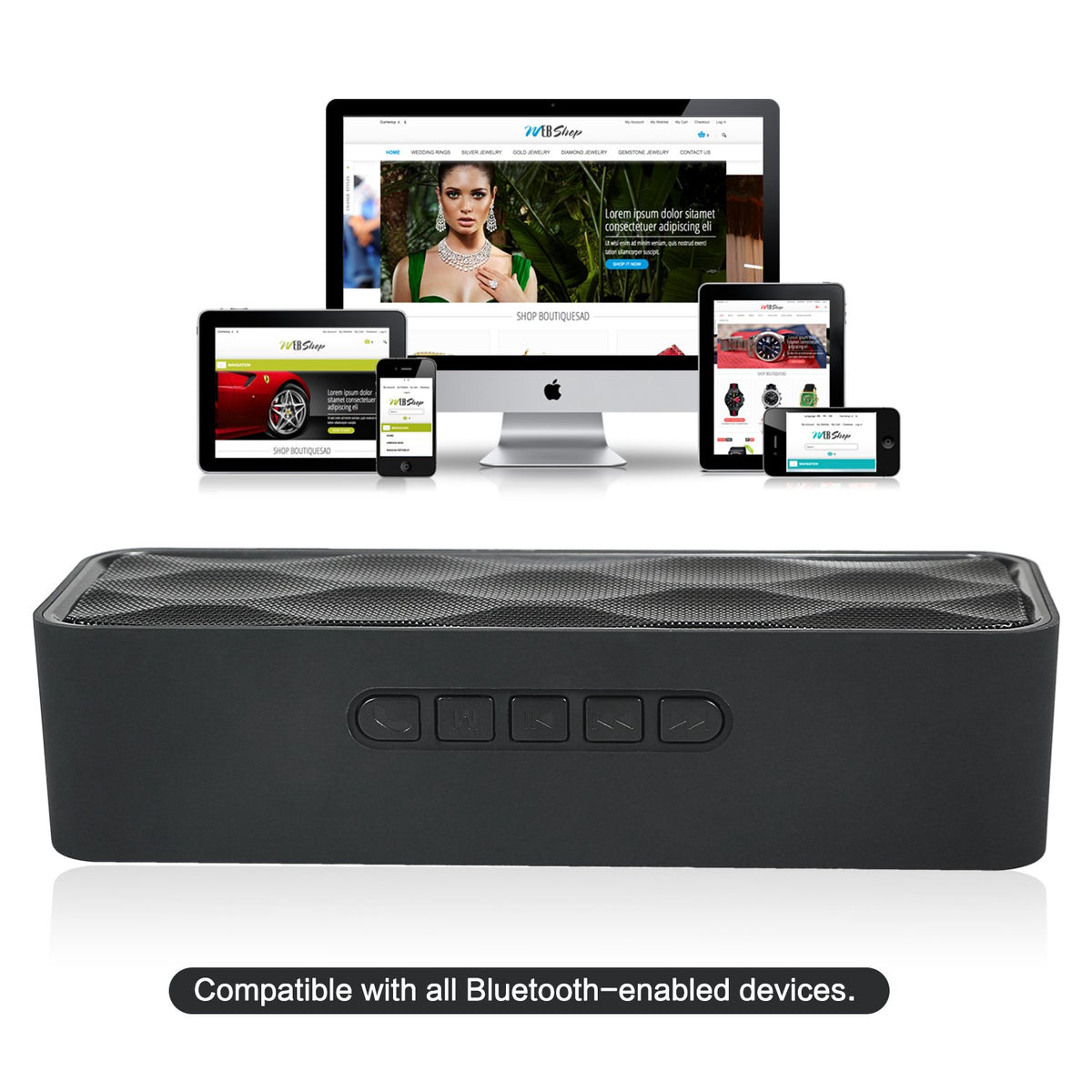 Black Portable Wireless Bluetooth Speaker with AUX USB TF Card Slot R1903