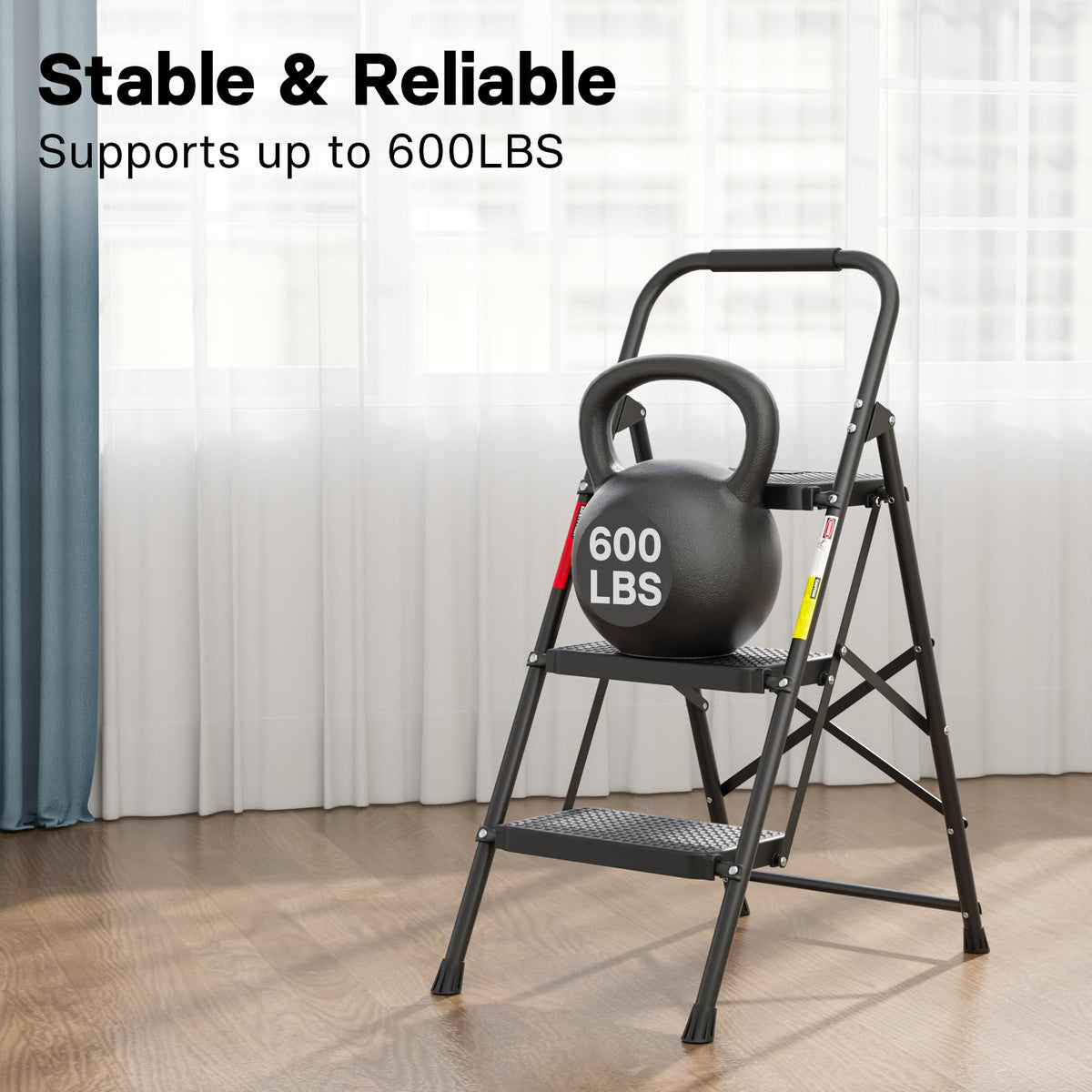 Folding Step Stool 600lbs Max Load Capacity Black C47372