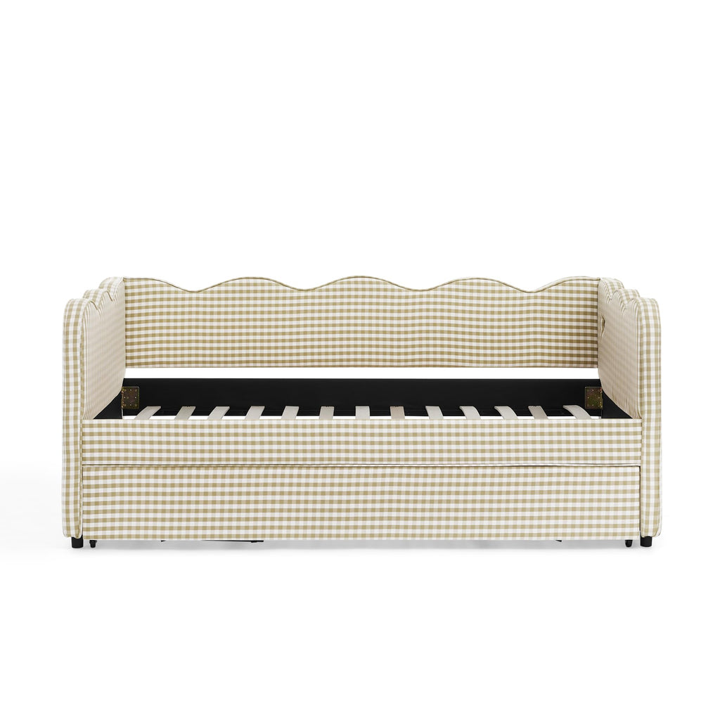Twin Size Gingham Daybed with Trundle and USB Ports F499