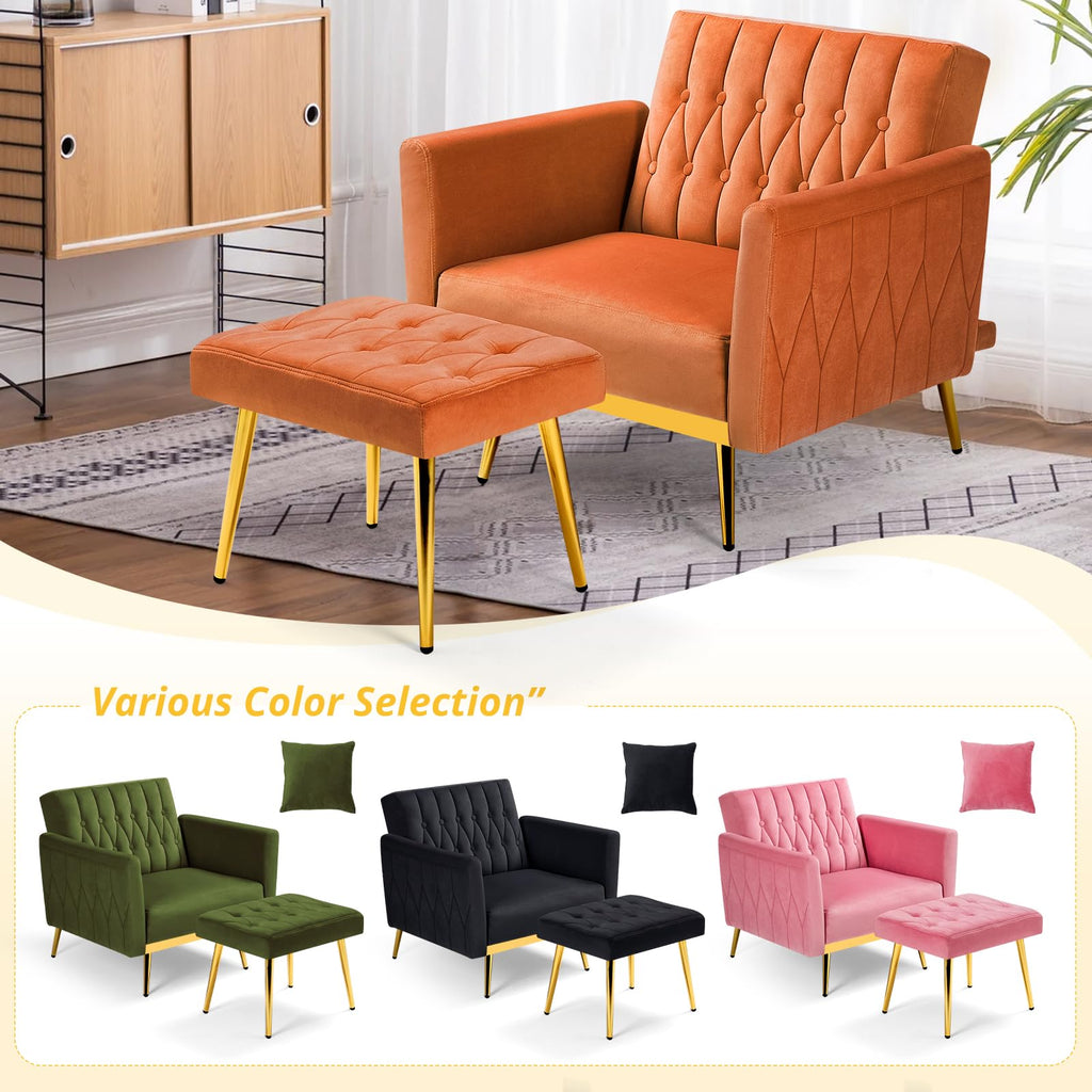 Velvet Accent Chair with Ottoman & Adjustable Backrest V988502