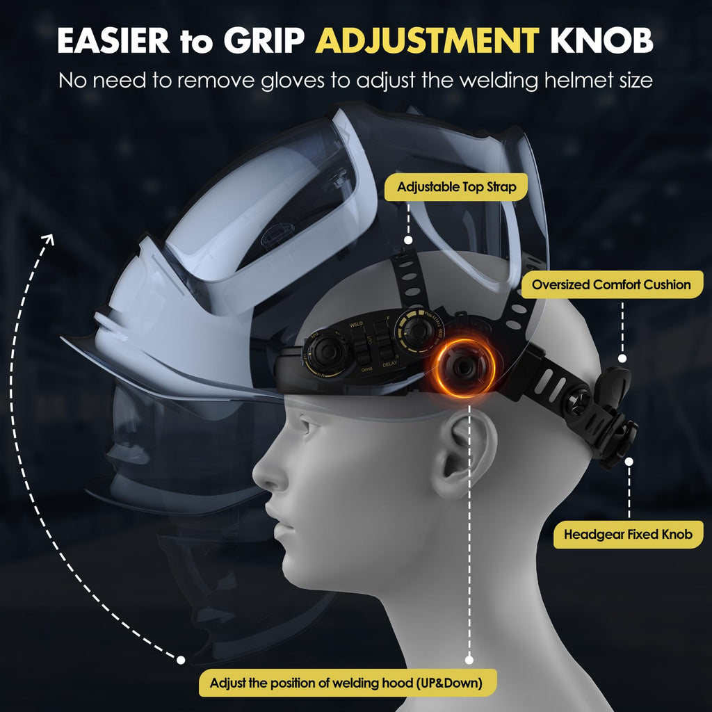 Auto Darkening Welding Helmet Large View True Color 4 Arc Sensor Solar/Battery Powered N316