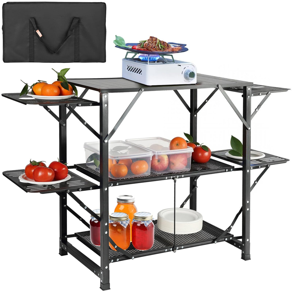 Aluminum Folding Camping Kitchen Table with 2 Shelves Z21044