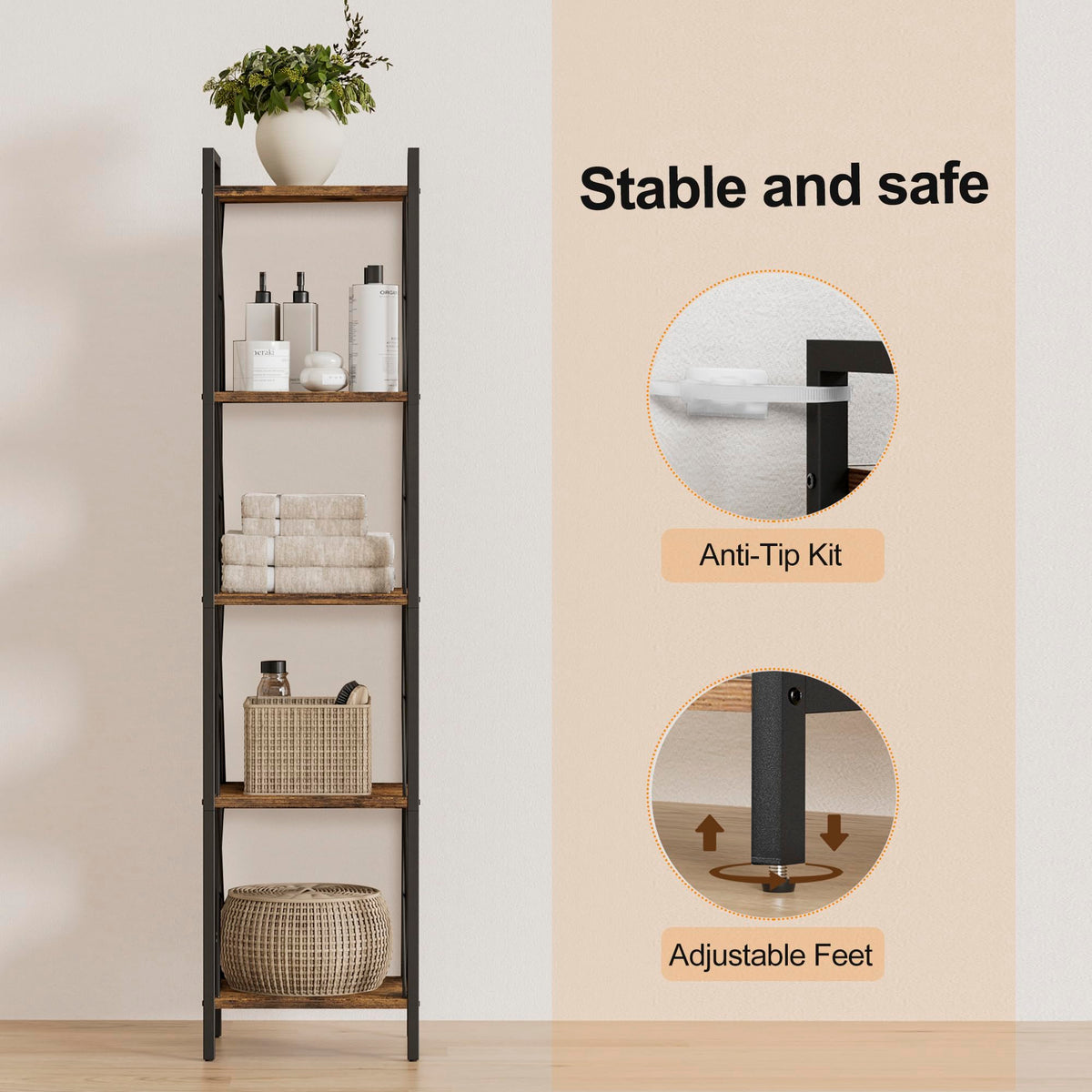 5 Tier Metal Bookshelf J77748