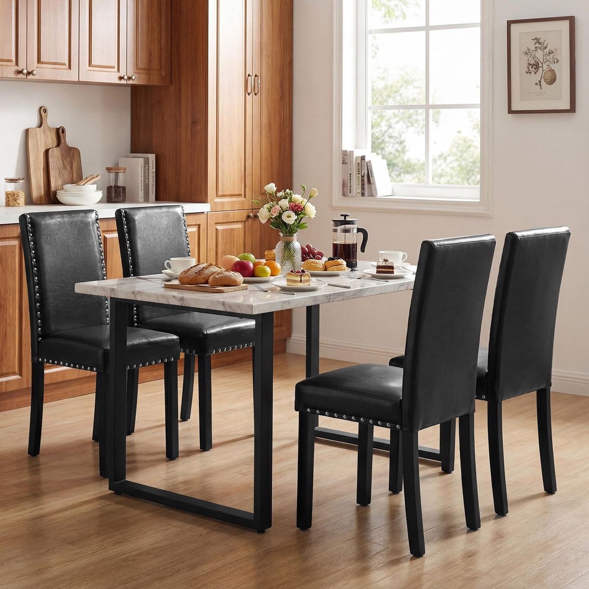 Black Faux Leather Upholstered Dining Chairs Set of 4 I507
