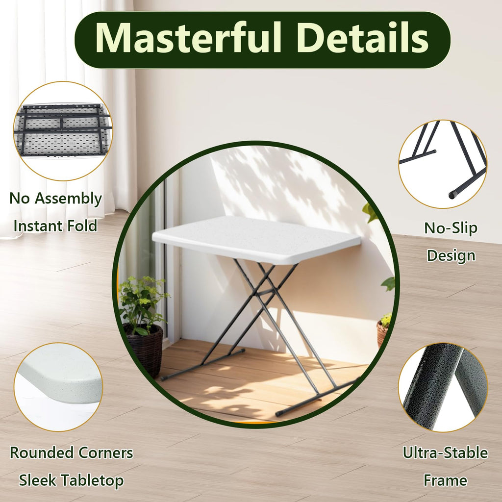 Folding Table 30 Inch Adjustable Height White Granite V882188