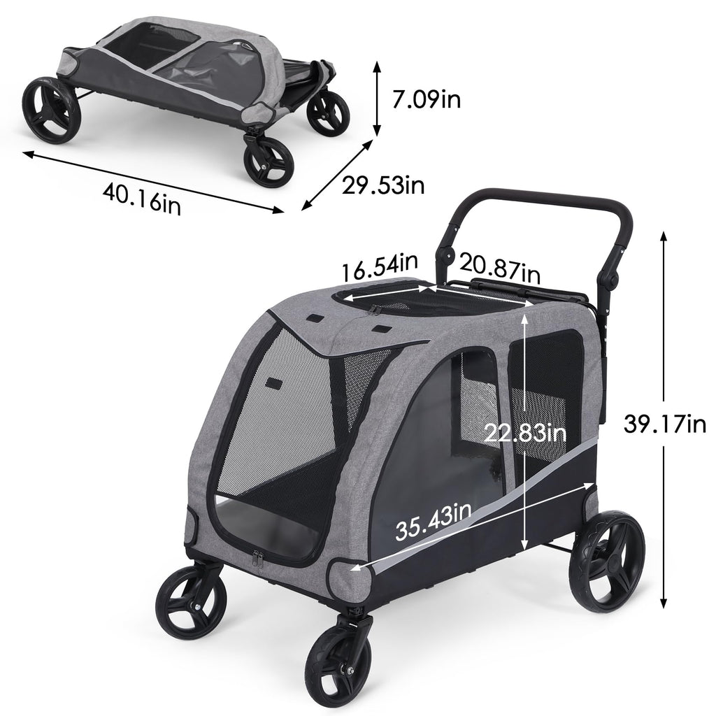Extra Large Foldable Dog Stroller with Pocket, Up to 130 lbs B675717