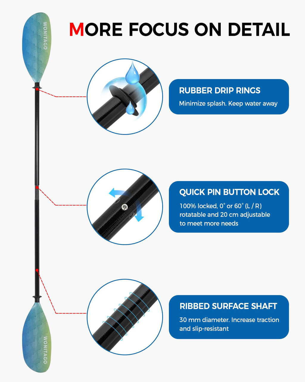 Adjustable Fiberglass Shaft Nylon Blade Kayak Paddle Q14471