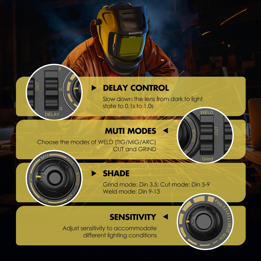 Auto Darkening Welding Helmet Large View True Color 4 Arc Sensor Solar/Battery Powered N316