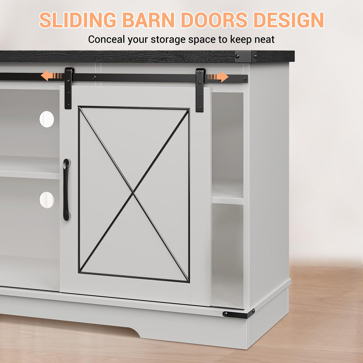 Farmhouse TV Stand with Sliding Barn Doors and Adjustable Shelves Q163