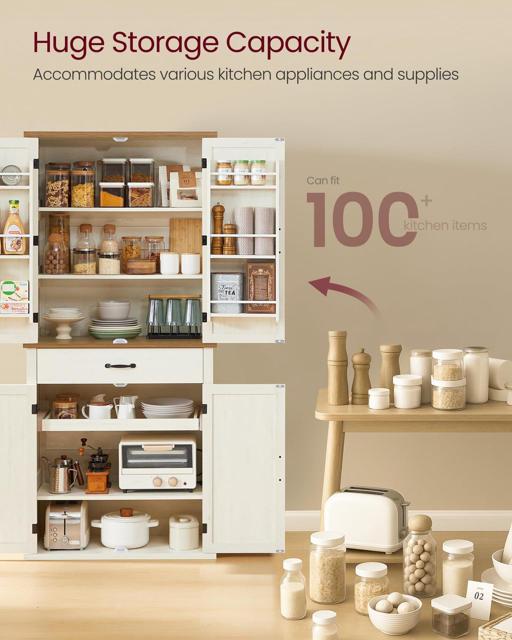 Freestanding Tall Pantry Cabinet with Drawer R887709