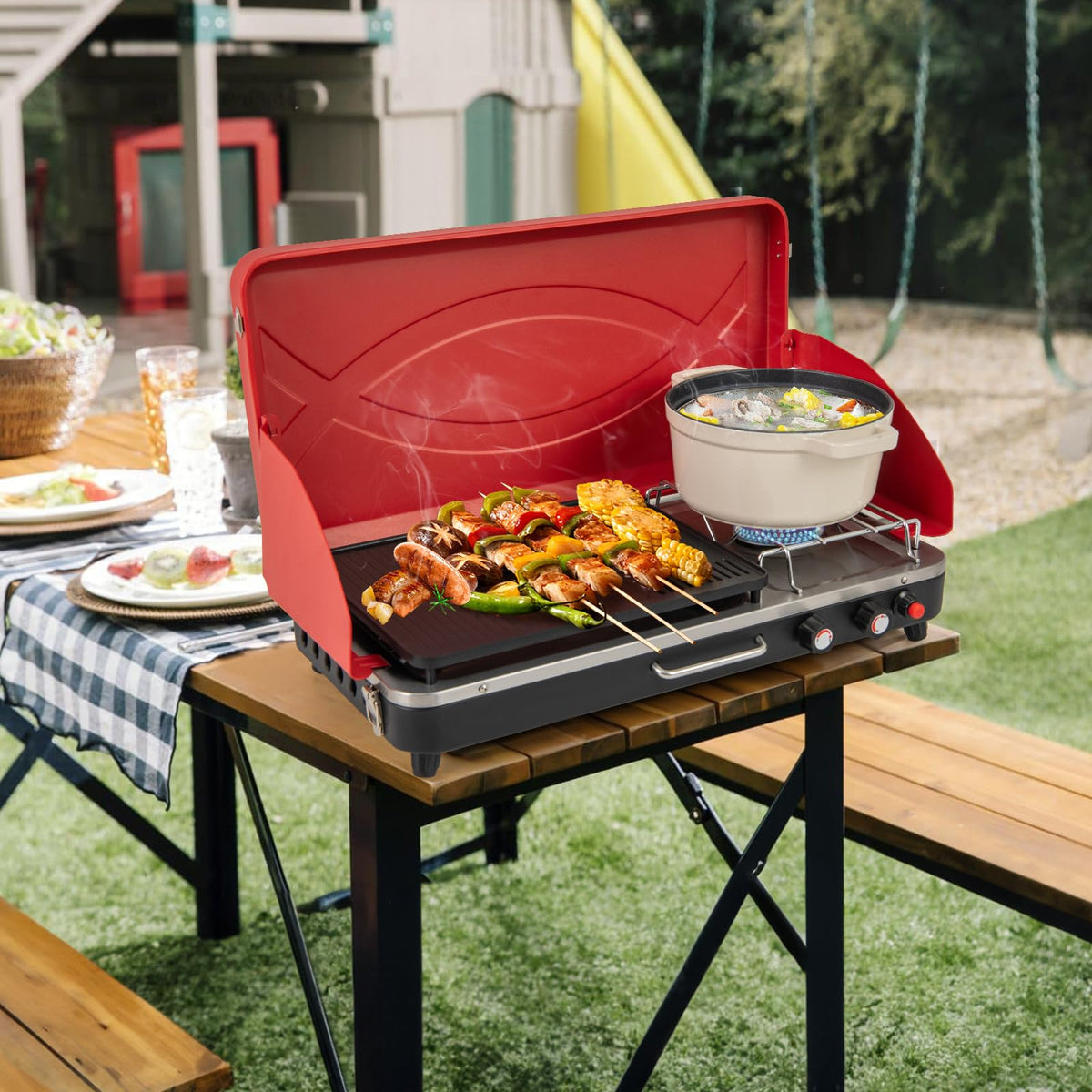 2-Burner Portable Gas Camping Stove with Detachable Legs H381817