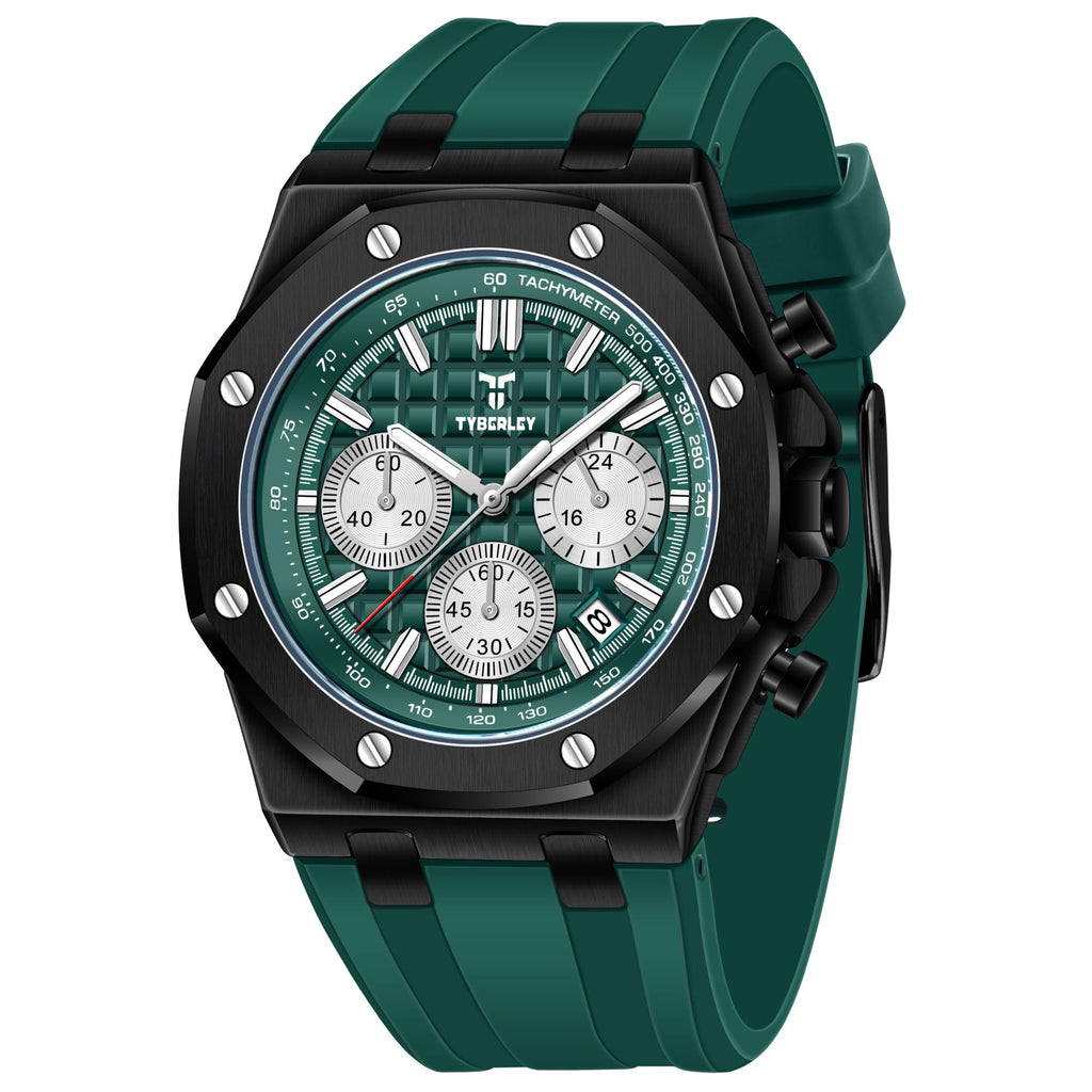 Men's Quartz Chronograph Watch 41MM Waterproof Rubber Strap Luminous X7082