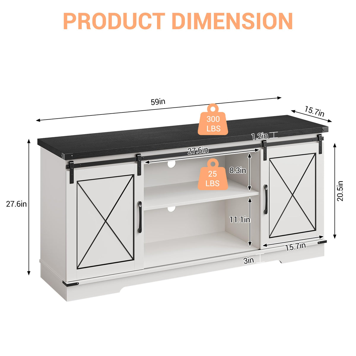 Farmhouse TV Stand with Sliding Barn Doors and Adjustable Shelves Q163