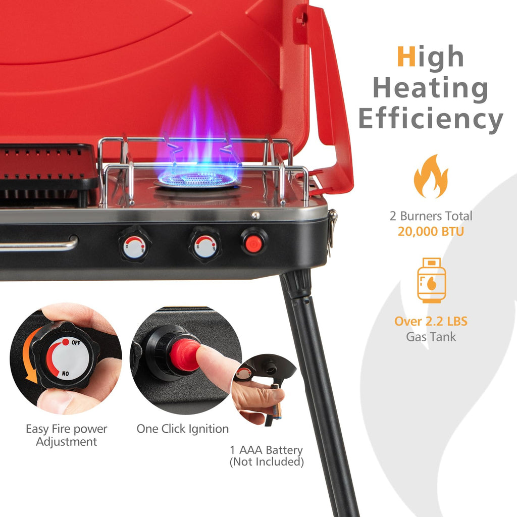 2-Burner Portable Gas Camping Stove with Detachable Legs H381817