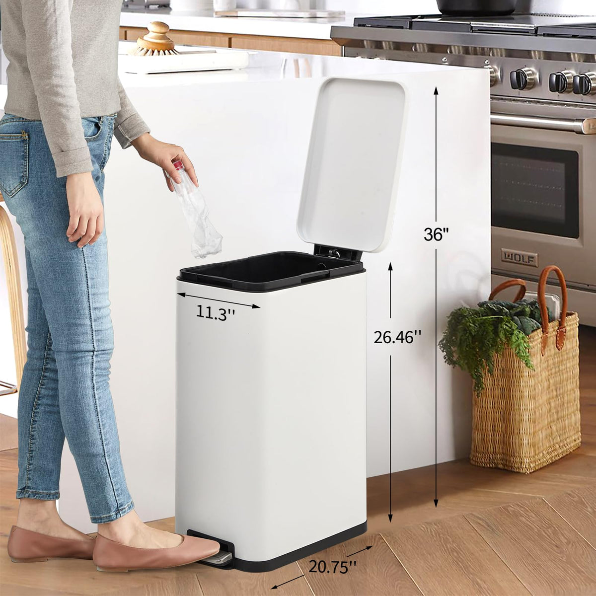 13 Gallon Stainless Steel Slim Trash Can with Soft-Close Lid G973