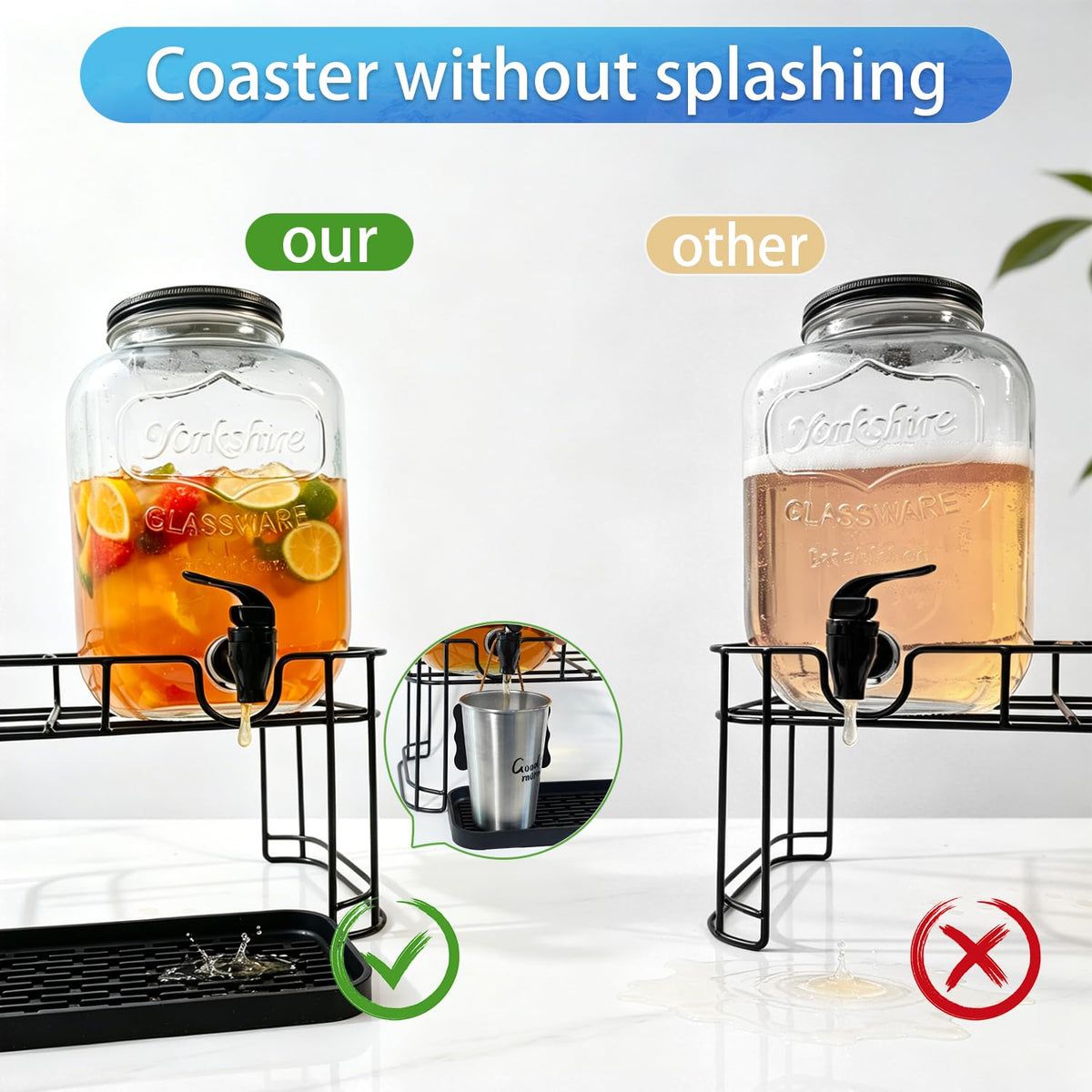 2 Pack 1.5 Gallon Glass Beverage Dispenser with Stand D3204