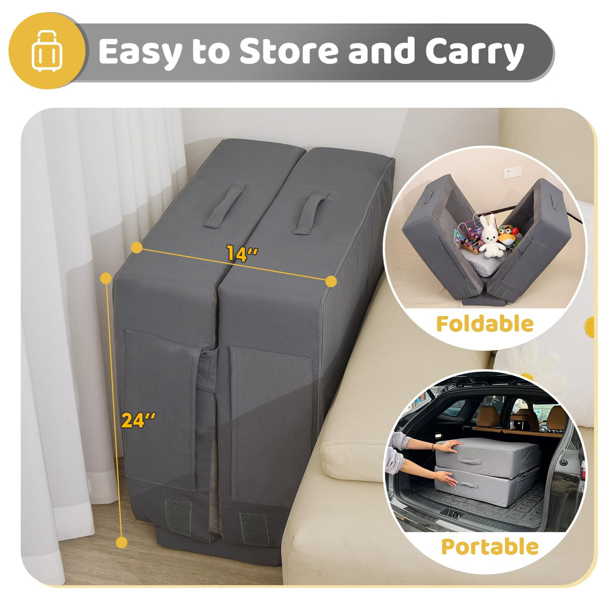 Portable Toddler Travel Bed with Soft Foam Safety Rails Y181