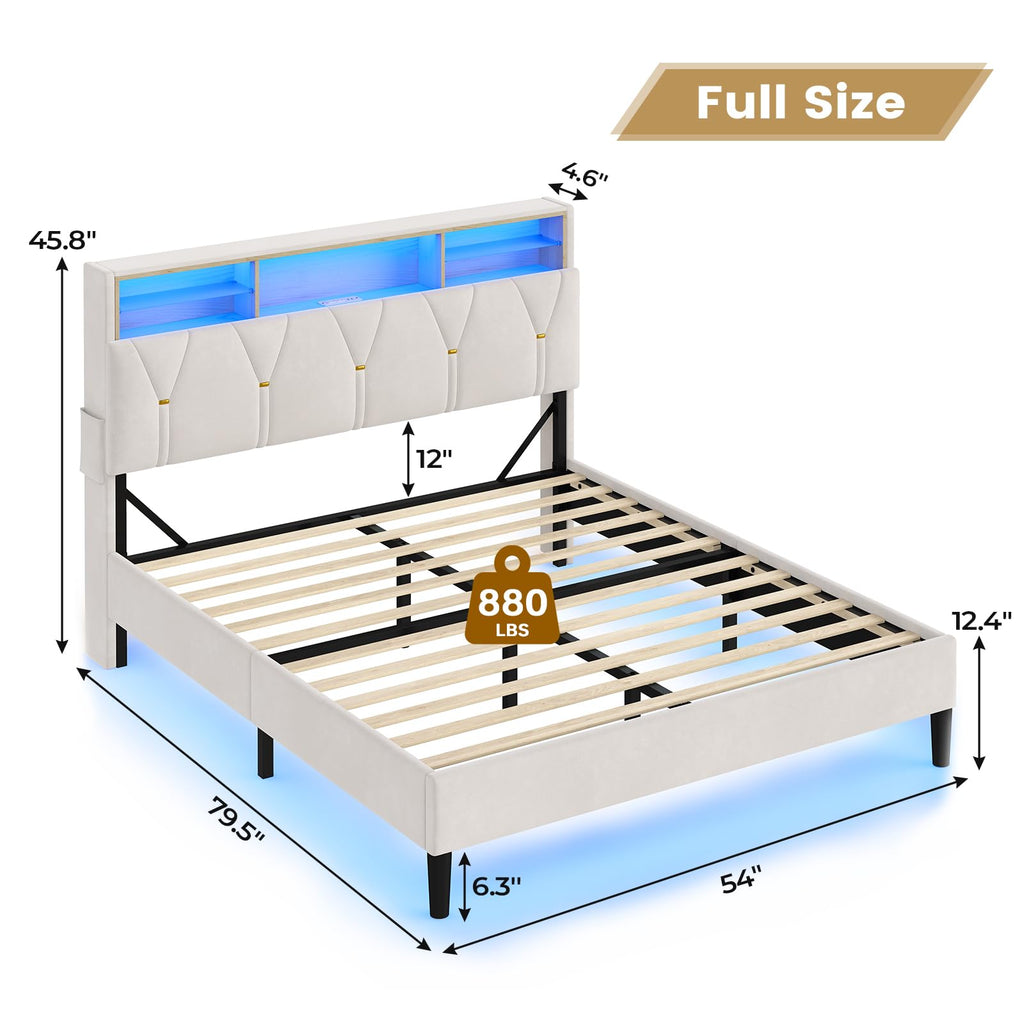 Full Size Velvet Upholstered Platform Bed Frame with Storage Headboard D76384