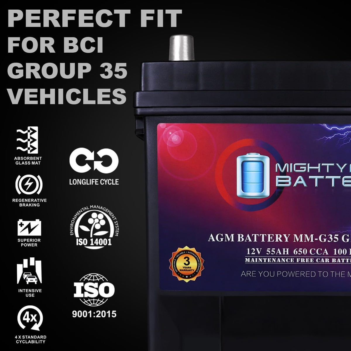 12V 55Ah AGM Replacement Battery S2388