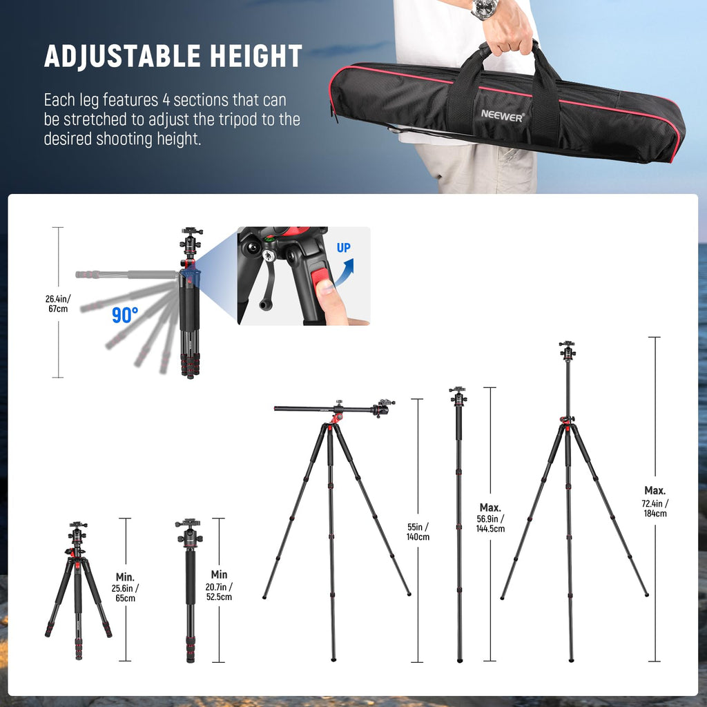 72 Inch Camera Tripod Monopod with Ball Head D752