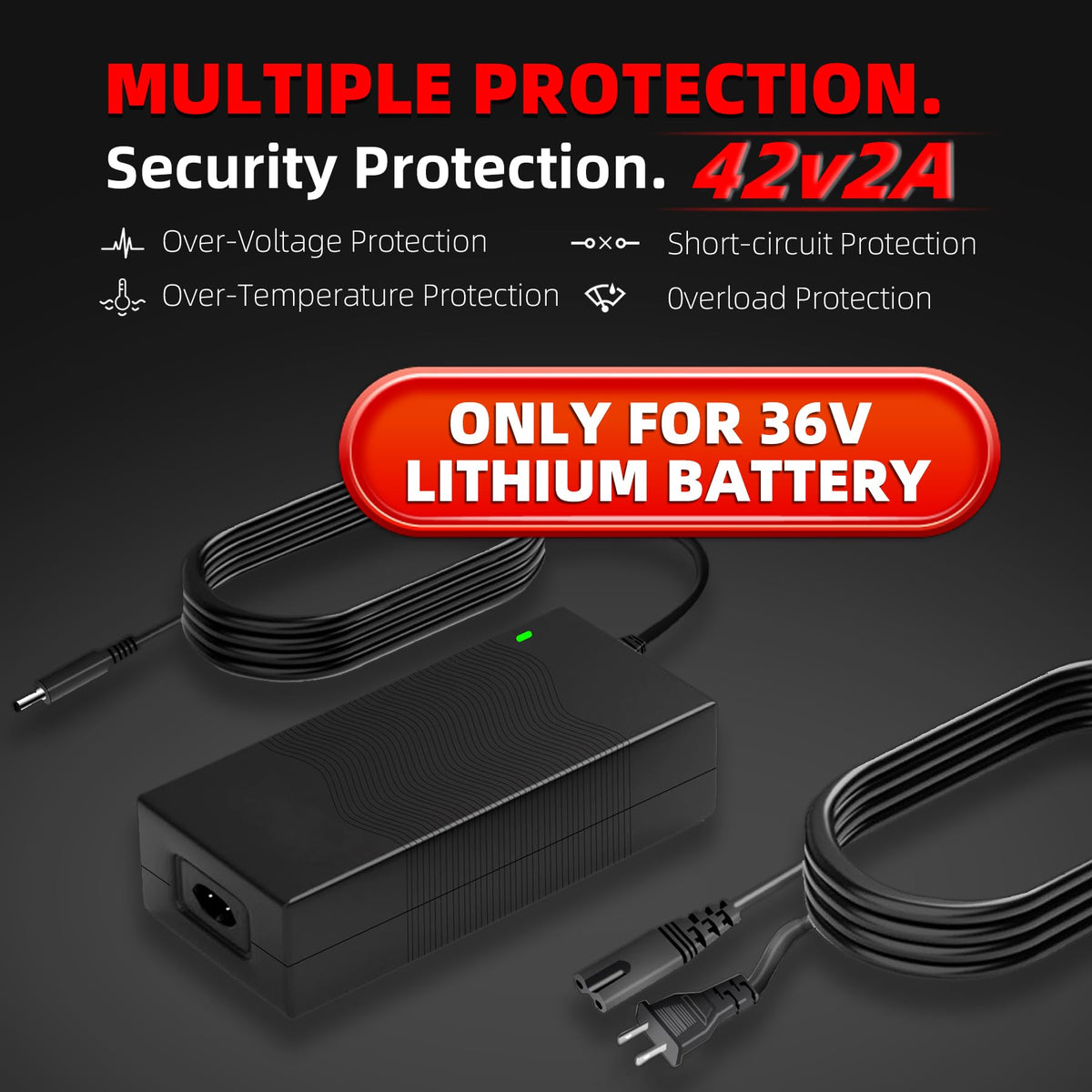 42V 2A Electric Scooter Charger with 4 Plugs D4509