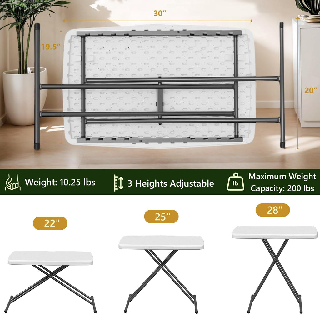 Folding Table 30 Inch Adjustable Height White Granite V882188