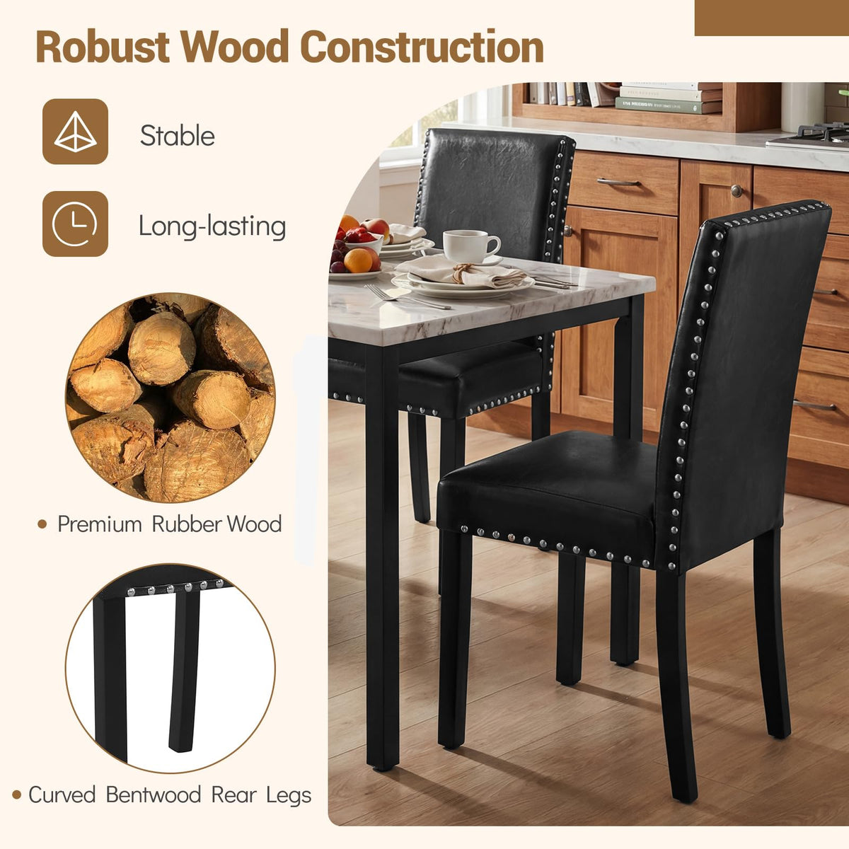 Black Faux Leather Upholstered Dining Chairs Set of 4 I507