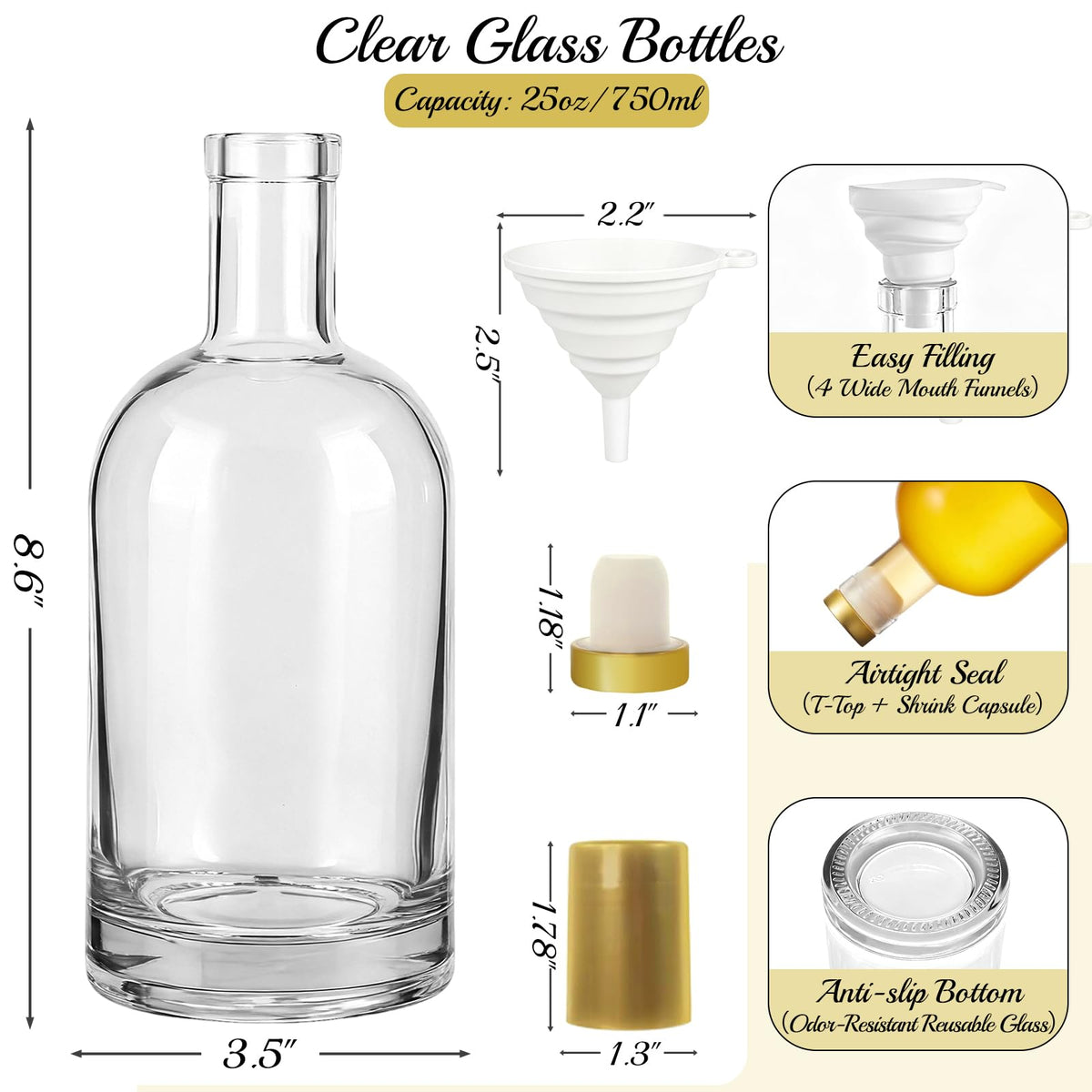 4 Pack 25oz Clear Glass Bottles with Cork Stoppers T75493