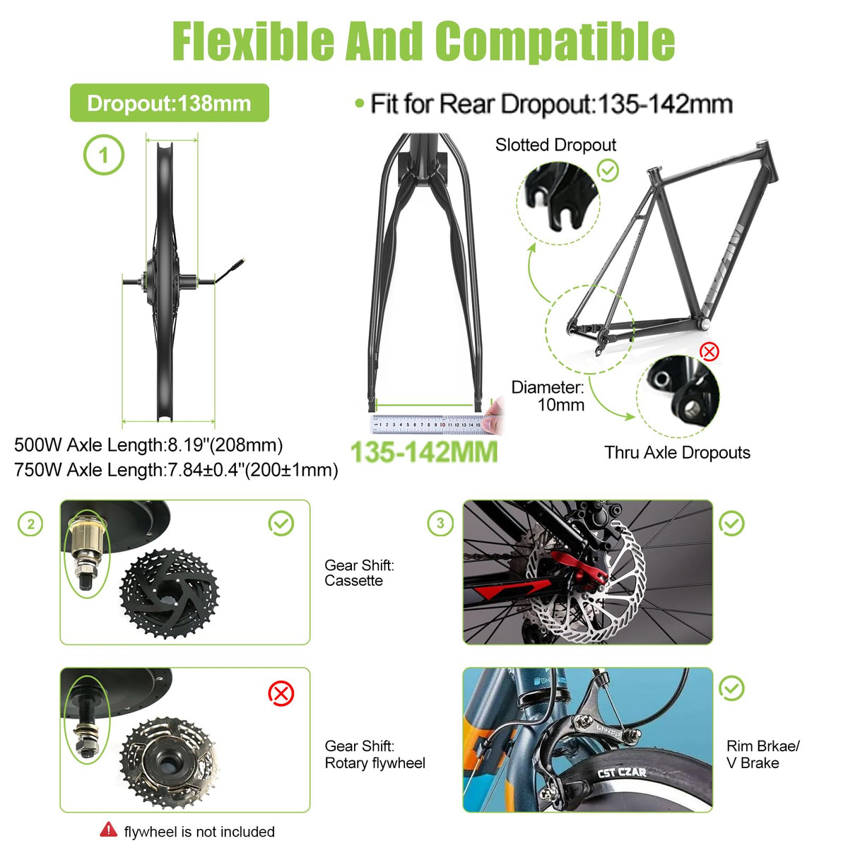 48V 500W 750W Rear Hub Motor Ebike Conversion Kit K1420