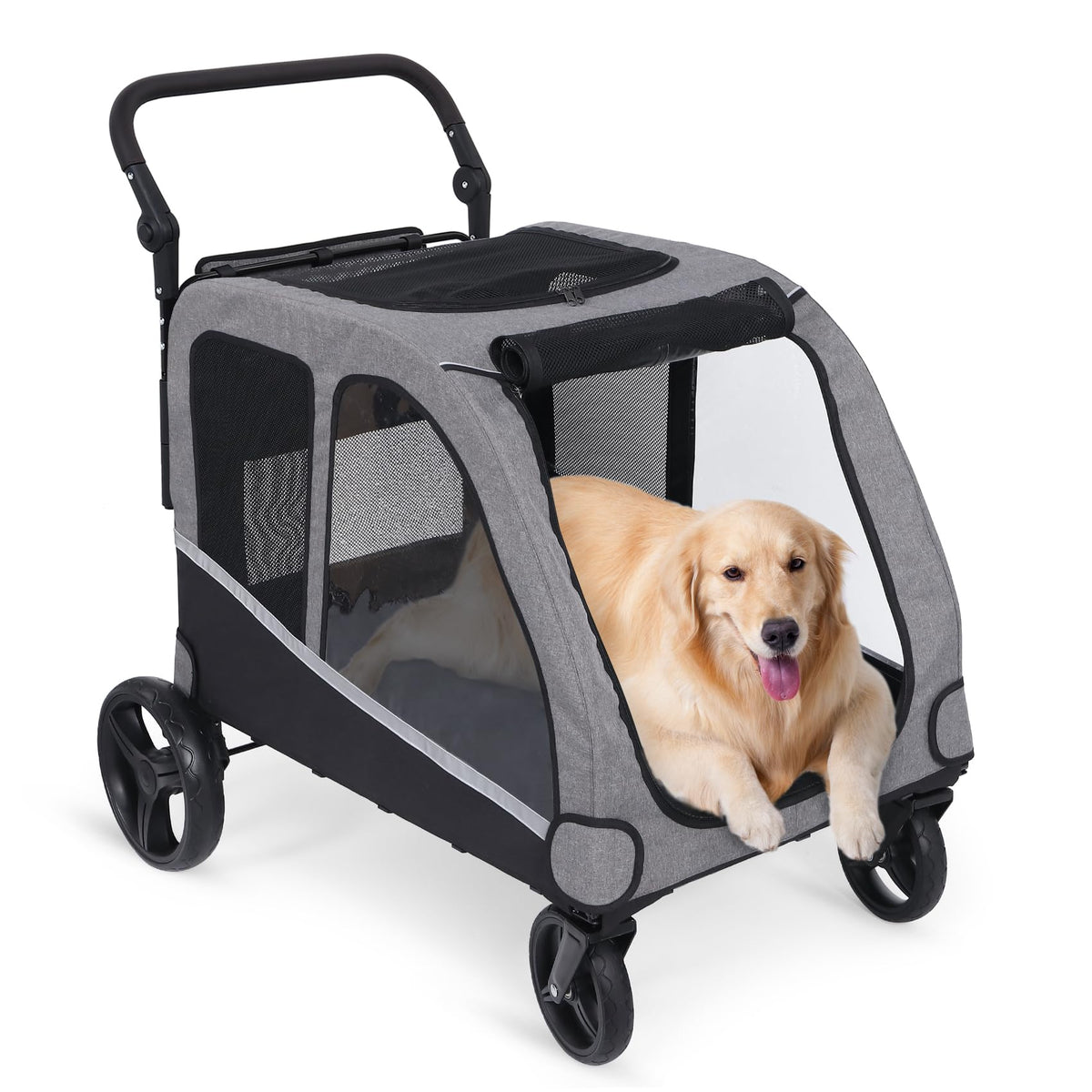 Extra Large Foldable Dog Stroller with Pocket, Up to 130 lbs B675717
