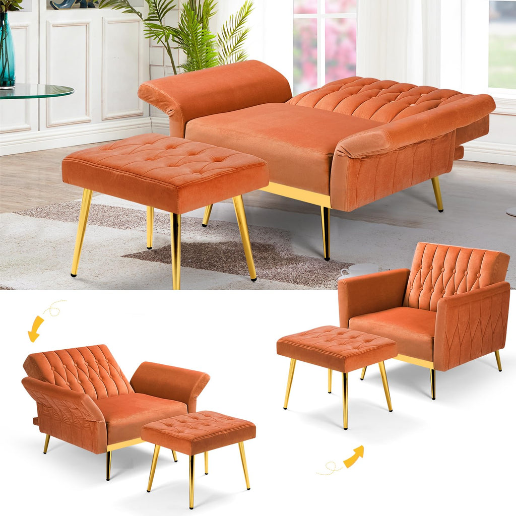 Velvet Accent Chair with Ottoman & Adjustable Backrest V988502