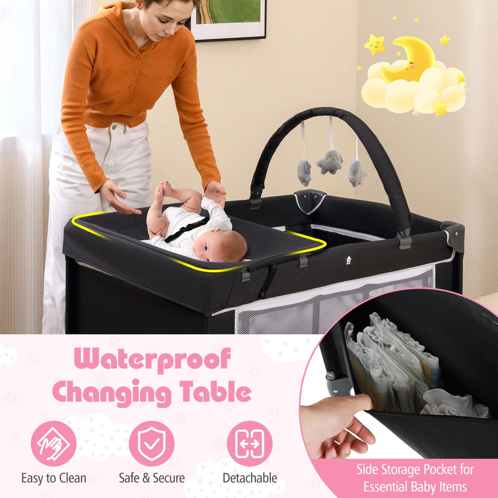 4 in 1 Folding Playpen with Bassinet and Carry Bag Q9650