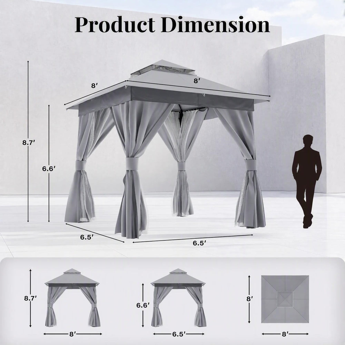 8x8 Gazebo Canopy with Netting, Curtains & Double Roof N142065