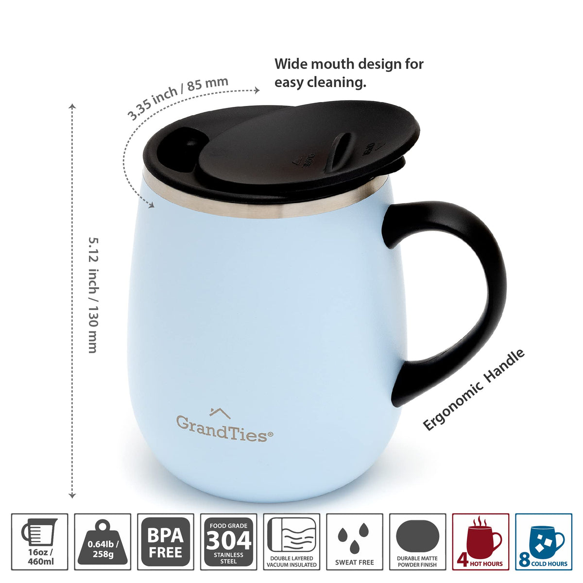 16 oz Insulated Stainless Steel Tumbler 2-Pack with Handle & Sliding Lid F265