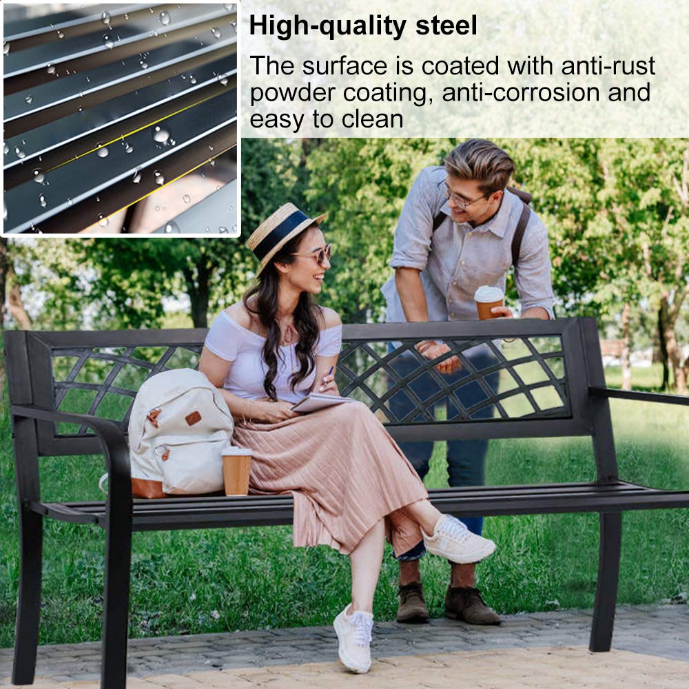 45.5" Black Metal Outdoor Bench 400lbs Capacity M1761