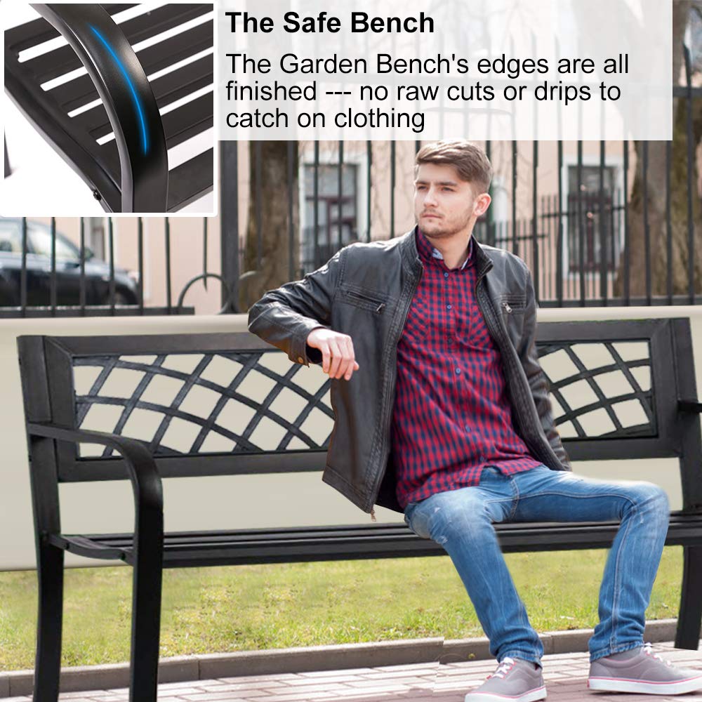 45.5" Black Metal Outdoor Bench 400lbs Capacity M1761