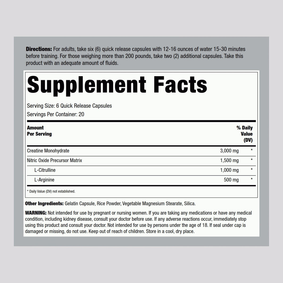 Creatine Monohydrate Capsules 3000mg 120 Count K4664