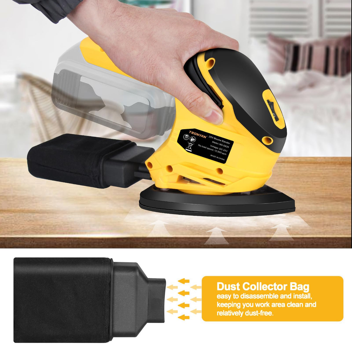 Cordless Detail Sander, 12,000 OPM, 10Pcs Sandpapers, Dust Bag P1216