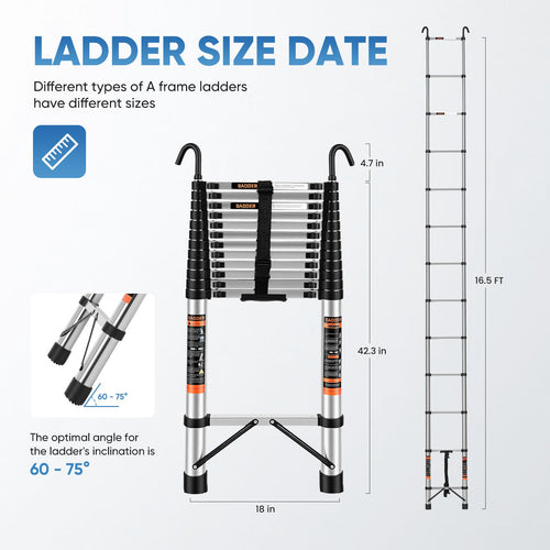 16.5 ft Telescoping Ladder with Hooks 330 lbs F5213