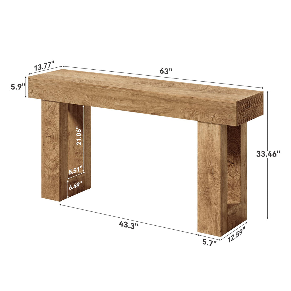 63 Inches Oak Color Wooden Console Table D795