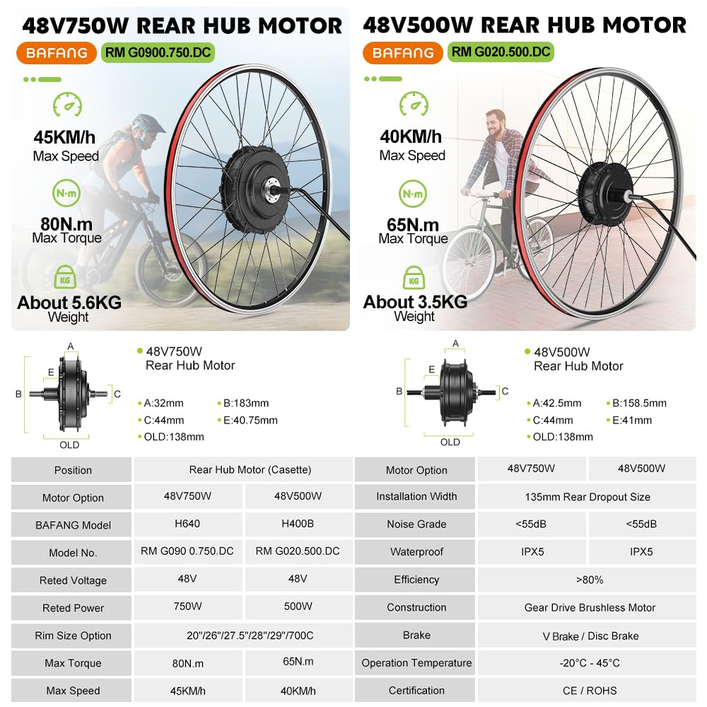 48V 500W 750W Rear Hub Motor Ebike Conversion Kit K1420