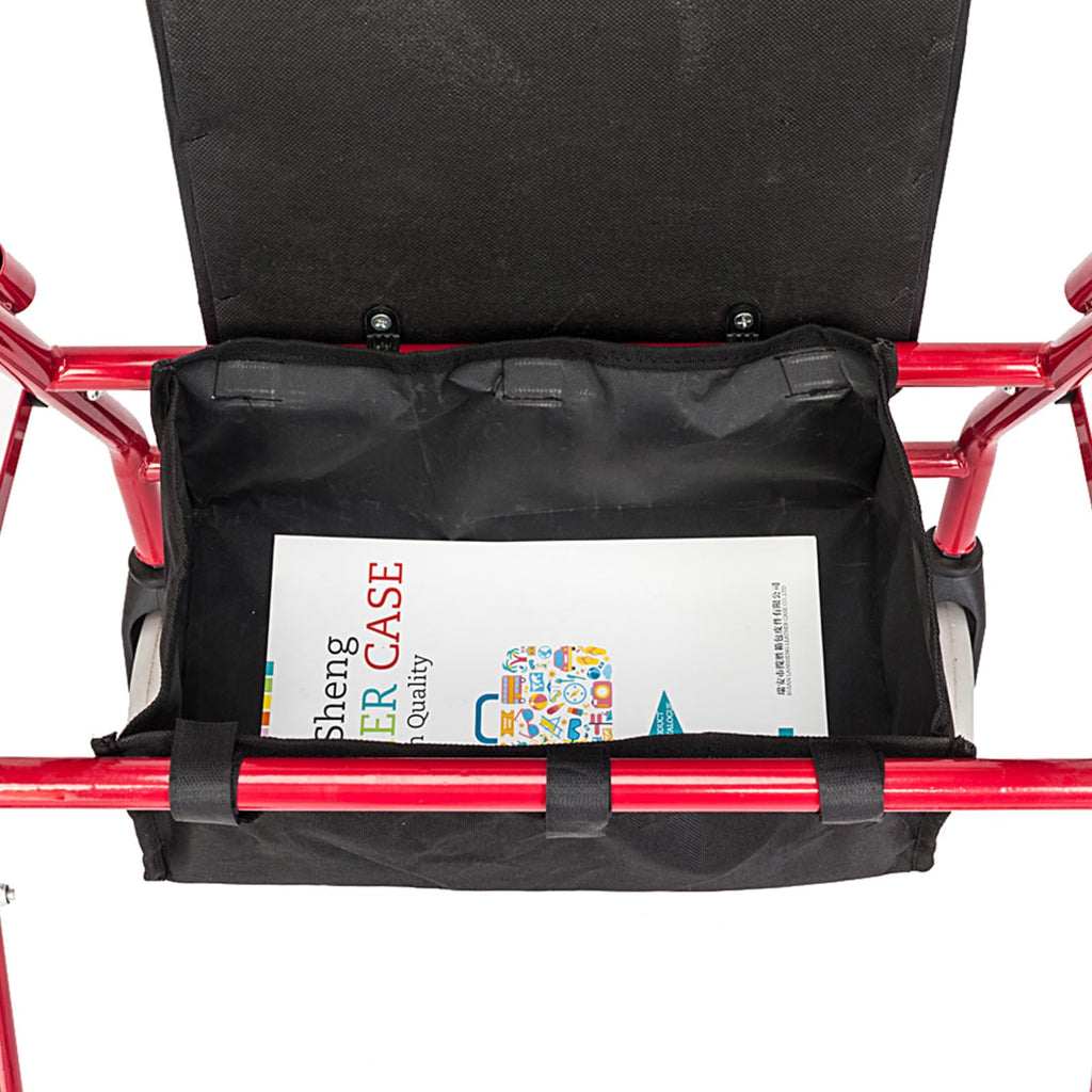 Heavy Duty Upright Rollator Walker with Padded Seat, Backrest, Height Adjustable Black & Red P566