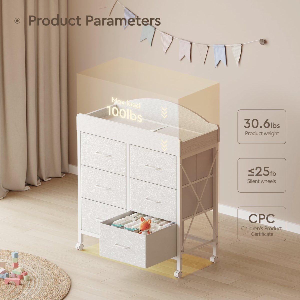 White 6 Drawer Changing Table Dresser U22872