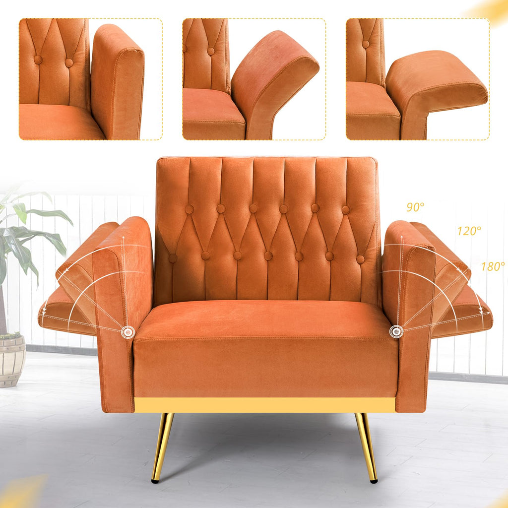 Velvet Accent Chair with Ottoman & Adjustable Backrest V988502