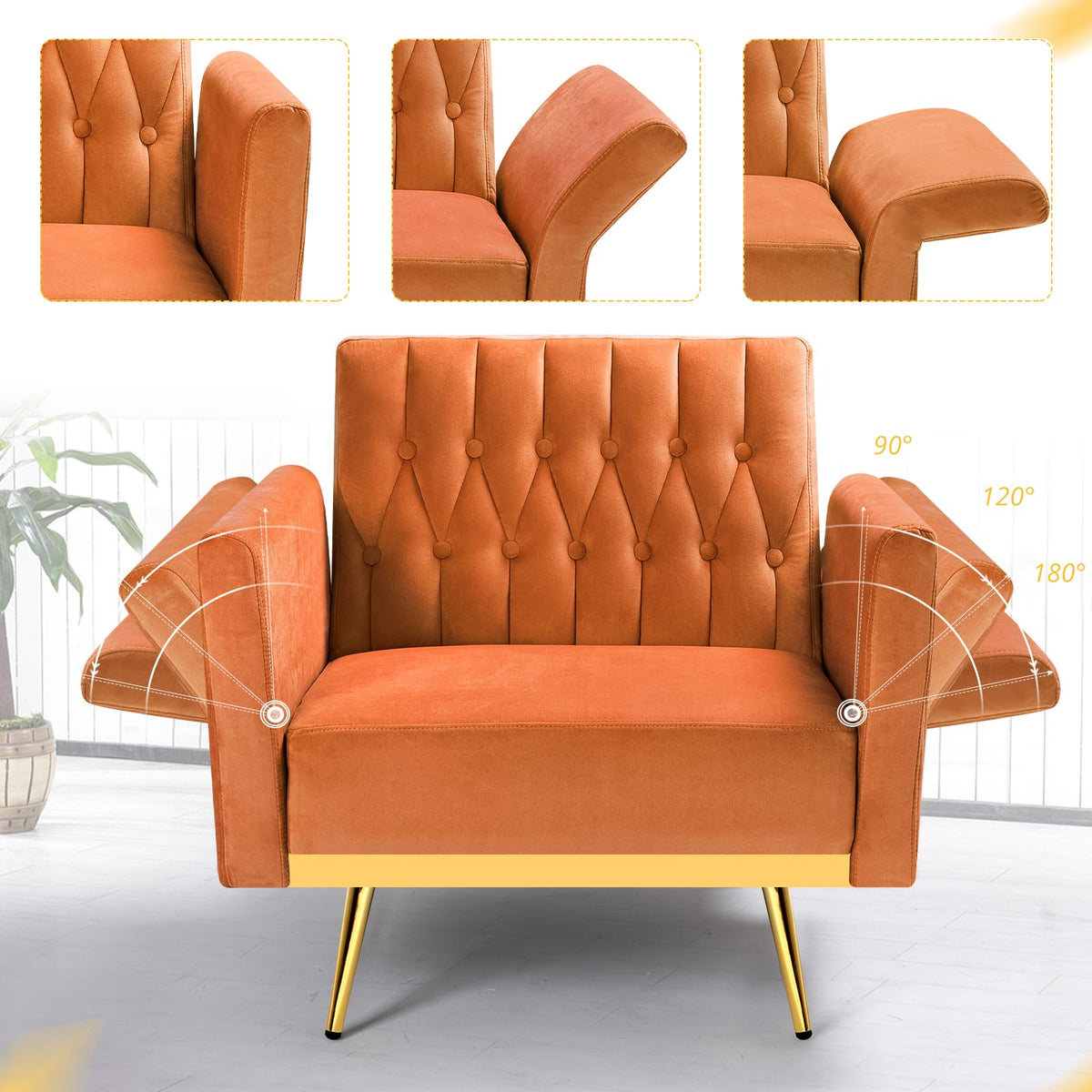 Velvet Accent Chair with Ottoman & Adjustable Backrest V988502