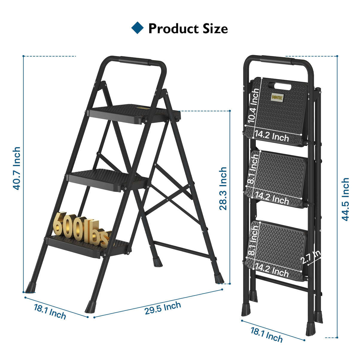 Folding Step Stool 600lbs Max Load Capacity Black C47372