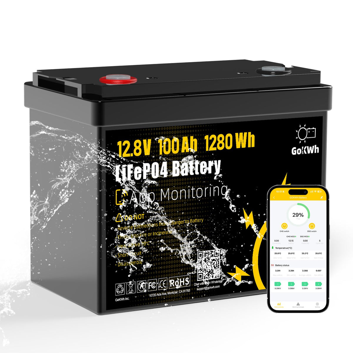 12V 100Ah LiFePO4 Marine Battery with Bluetooth W580