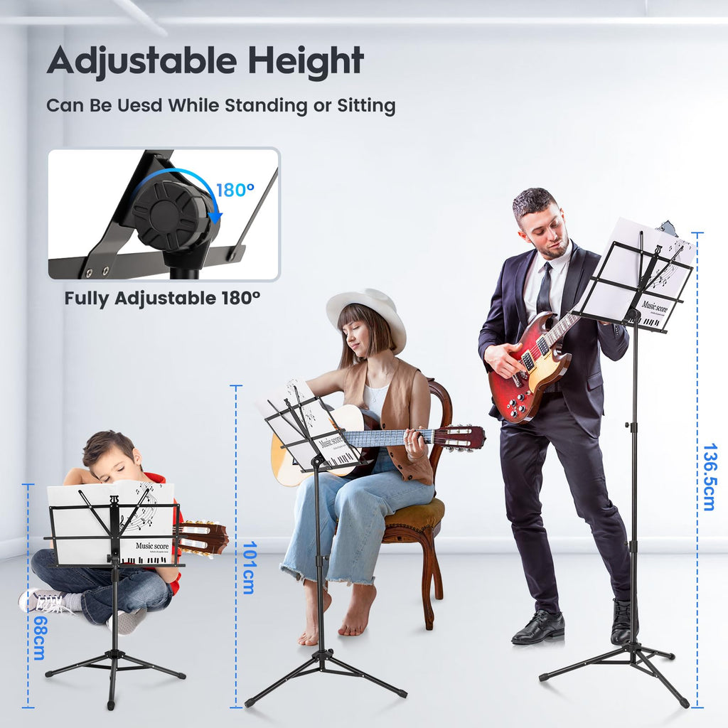 Black Adjustable Metal Music Stand with Carrying Bag O4950
